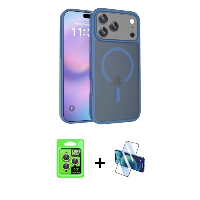 MARSİLYAN™- iPhone 17 Pro Kılıf Siluet Minimal Prime - Siyah 3D Antistatik Seramik Nano Ekran Koruyucu + Raze Metal Kamera Lens - GS