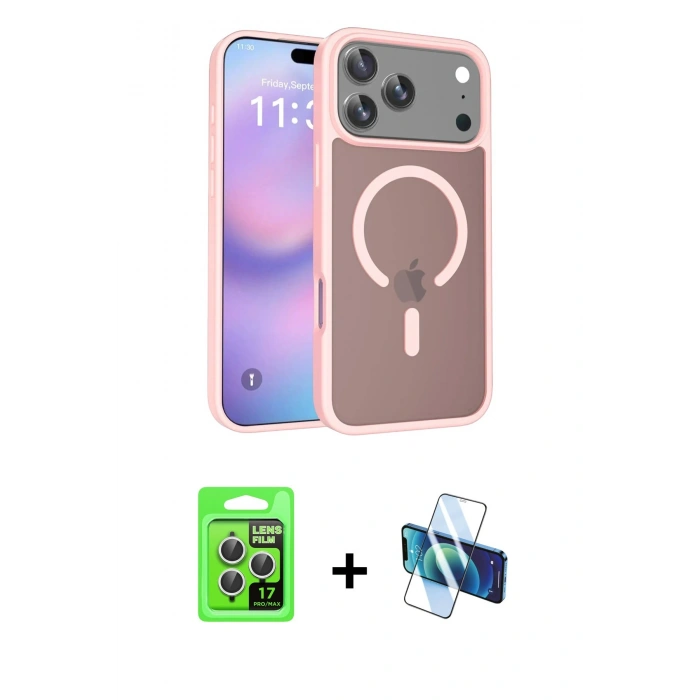 MARSİLYAN™- iPhone 17 Pro Kılıf Siluet Minimal Prime - Siyah 3D Antistatik Seramik Nano Ekran Koruyucu + Raze Metal Kamera Lens - GS