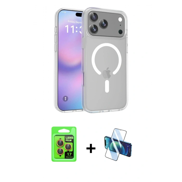 MARSİLYAN™- iPhone 17 Pro Kılıf Siluet Minimal Prime - Siyah 3D Antistatik Seramik Nano Ekran Koruyucu + Raze Metal Kamera Lens - TU
