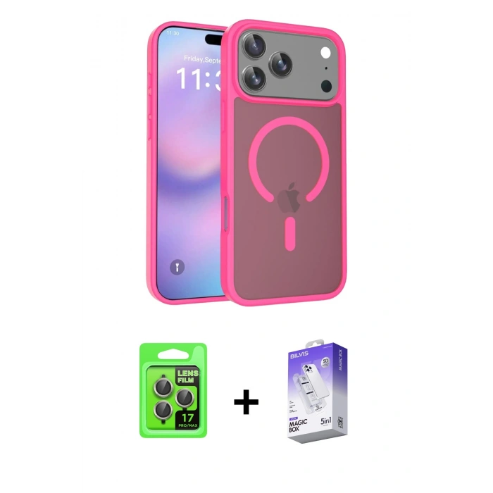 MARSİLYAN™- iPhone 17 Pro Kılıf Siluet Minimal Prime - Siyah Bilvis 5in1 3D Magic Cam Ekran Koruyucu + Raze Metal Kamera Lens - GI