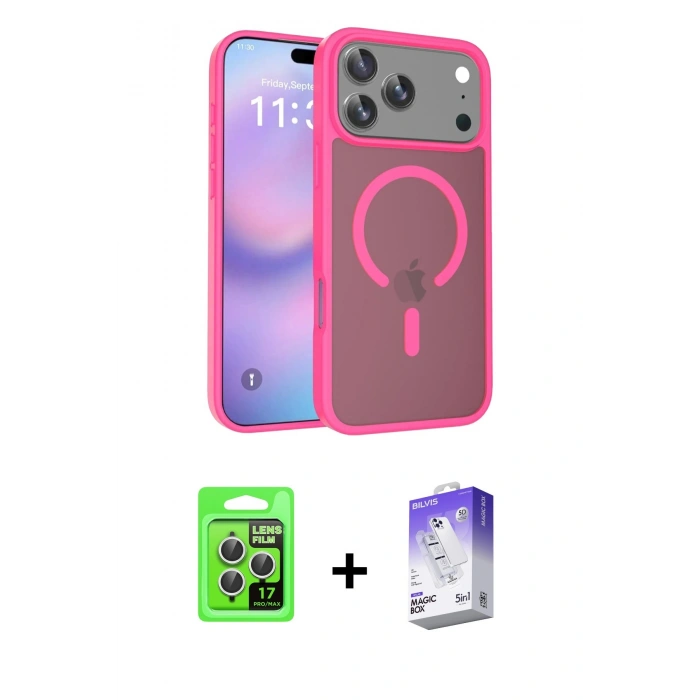 MARSİLYAN™- iPhone 17 Pro Kılıf Siluet Minimal Prime - Siyah Bilvis 5in1 3D Magic Cam Ekran Koruyucu + Raze Metal Kamera Lens - GS