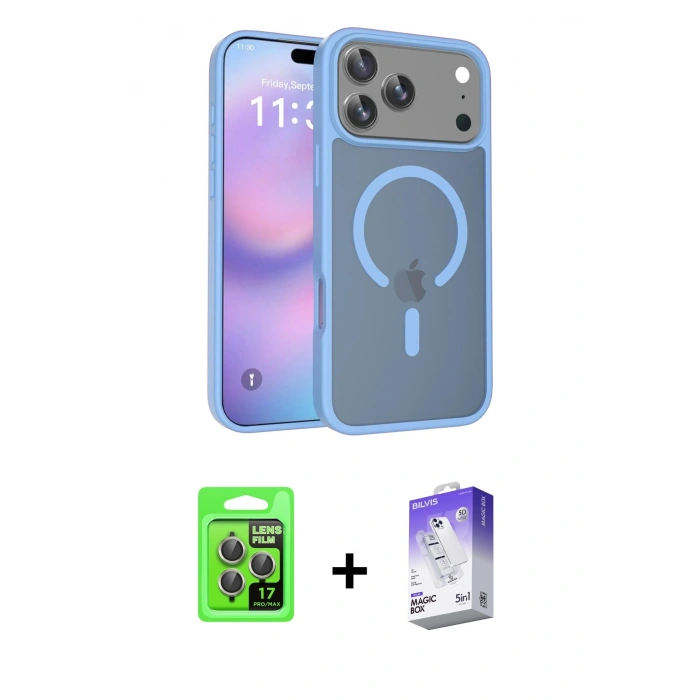 MARSİLYAN™- iPhone 17 Pro Kılıf Siluet Minimal Prime - Siyah Bilvis 5in1 3D Magic Cam Ekran Koruyucu + Raze Metal Kamera Lens - GI