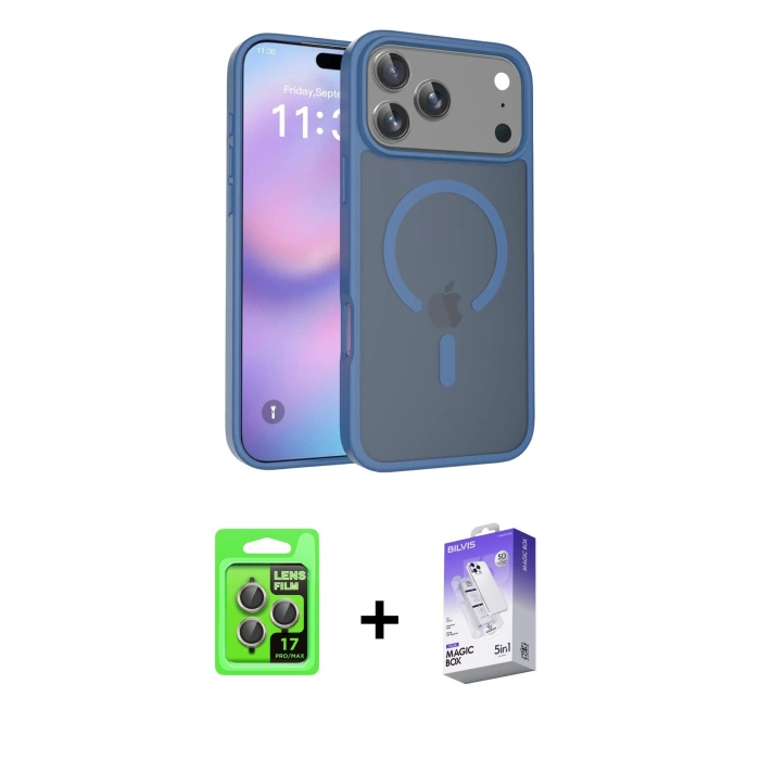 MARSİLYAN™- iPhone 17 Pro Kılıf Siluet Minimal Prime - Siyah Bilvis 5in1 3D Magic Cam Ekran Koruyucu + Raze Metal Kamera Lens - GI