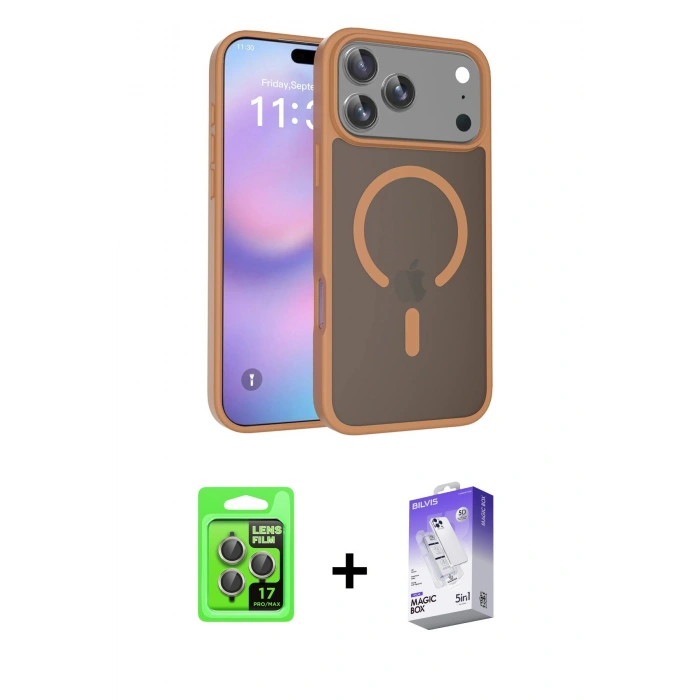 MARSİLYAN™- iPhone 17 Pro Kılıf Siluet Minimal Prime - Siyah Bilvis 5in1 3D Magic Cam Ekran Koruyucu + Raze Metal Kamera Lens - GI