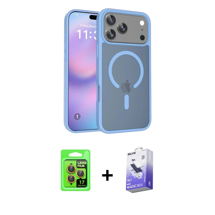 MARSİLYAN™- iPhone 17 Pro Kılıf Siluet Minimal Prime - Siyah Bilvis 5in1 5D Magic Hayalet Cam Ekran Koruyucu + Raze Metal Kamera Lens - TU