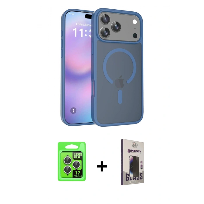 MARSİLYAN™- iPhone 17 Pro Kılıf Siluet Minimal Prime - Siyah Bilvis Hayalet Cam Ekran Koruyucu + Raze Metal Kamera Lens - GS