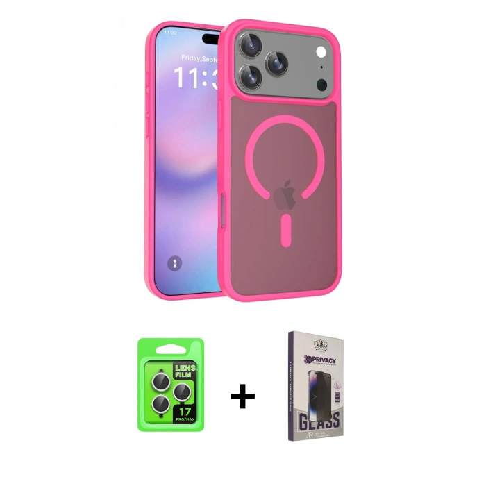 MARSİLYAN™- iPhone 17 Pro Kılıf Siluet Minimal Prime - Siyah Bilvis Hayalet Cam Ekran Koruyucu + Raze Metal Kamera Lens - GS