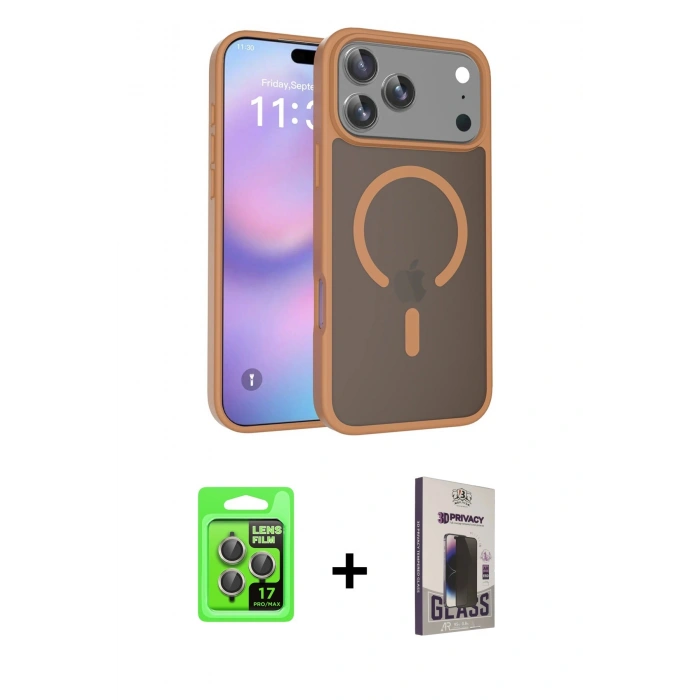 MARSİLYAN™- iPhone 17 Pro Kılıf Siluet Minimal Prime - Siyah Bilvis Hayalet Cam Ekran Koruyucu + Raze Metal Kamera Lens - GI