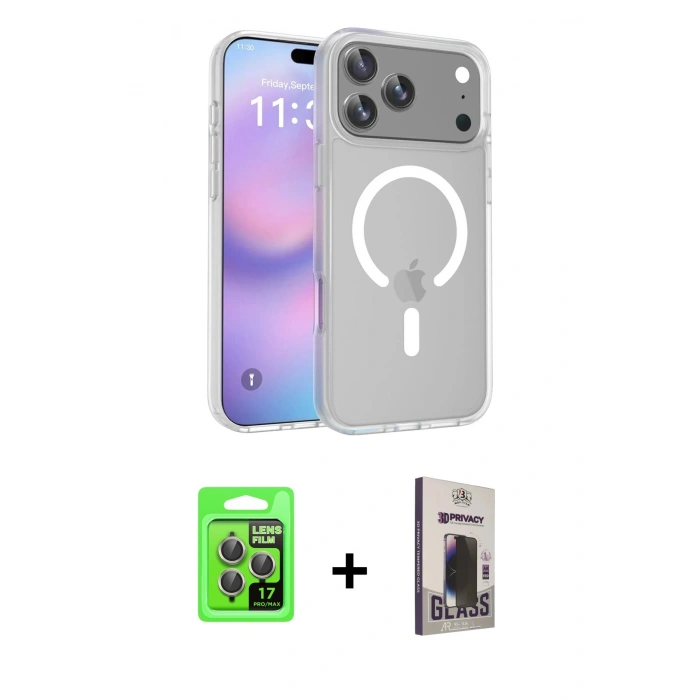 MARSİLYAN™- iPhone 17 Pro Kılıf Siluet Minimal Prime - Siyah Bilvis Hayalet Cam Ekran Koruyucu + Raze Metal Kamera Lens - GI
