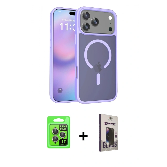 MARSİLYAN™- iPhone 17 Pro Kılıf Siluet Minimal Prime - Siyah Bilvis Hayalet Cam Ekran Koruyucu + Raze Metal Kamera Lens - GI