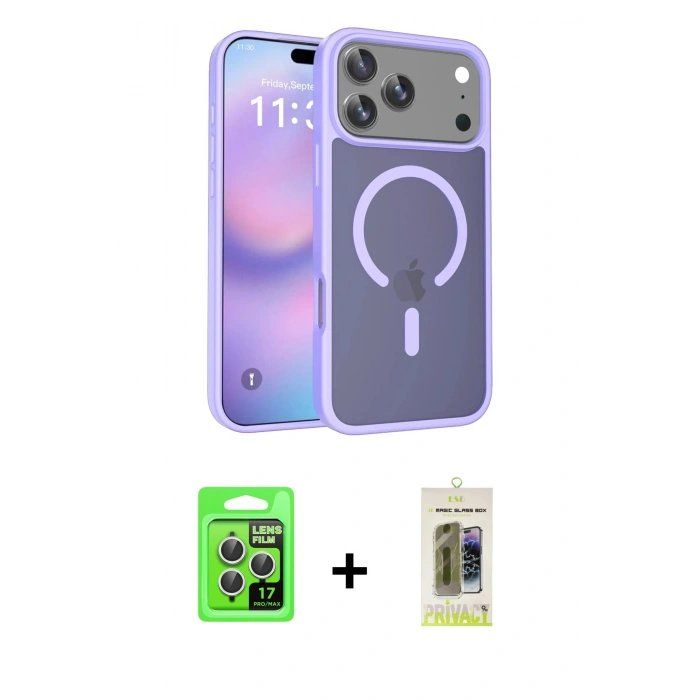 MARSİLYAN™- iPhone 17 Pro Kılıf Siluet Minimal Prime - Siyah Joko Magic 5D Hayalet Cam + Gümüş Raze Metal Kamera Lens