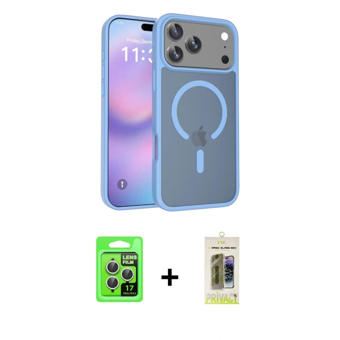 MARSİLYAN™- iPhone 17 Pro Kılıf Siluet Minimal Prime - Siyah Joko Magic 5D Hayalet Cam + Gümüş Raze Metal Kamera Lens