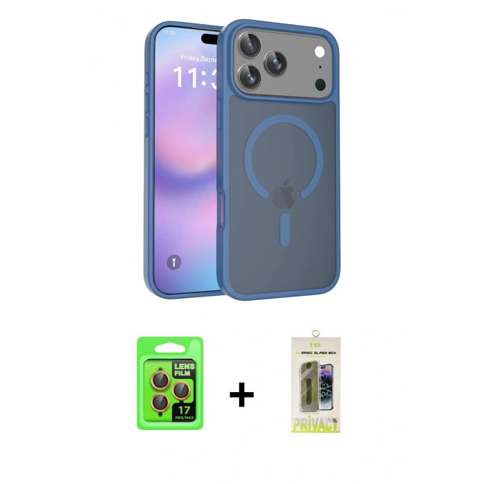 MARSİLYAN™- iPhone 17 Pro Kılıf Siluet Minimal Prime - Siyah Joko Magic 5D Hayalet Cam + Raze Metal Kamera Lens - TU