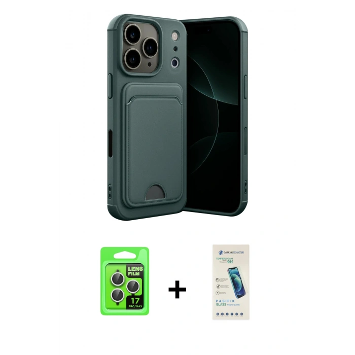 MARSİLYAN™- iPhone 17 Pro Kılıf Vadi Çizgi Prime - Şeffaf Pasifik Cam Ekran Koruyucu + Raze Metal Kamera Lens - GS