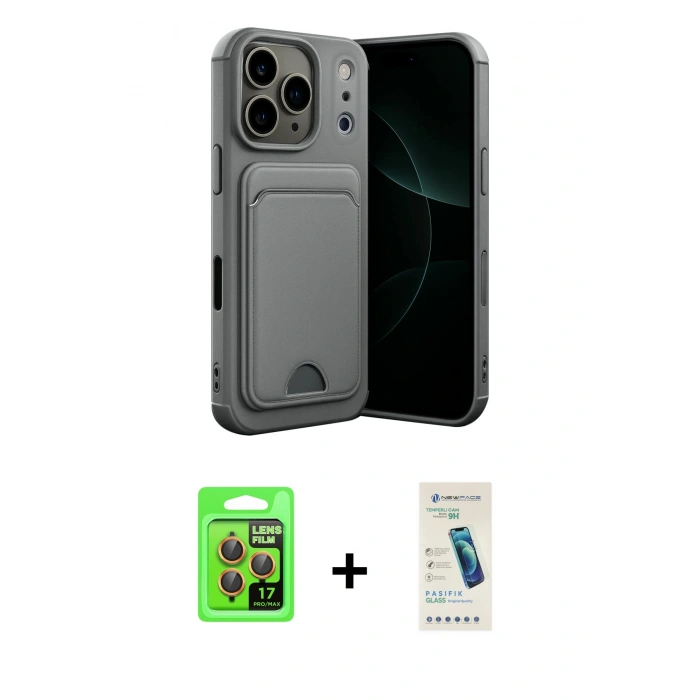 MARSİLYAN™- iPhone 17 Pro Kılıf Vadi Çizgi Prime - Şeffaf Pasifik Cam Ekran Koruyucu + Raze Metal Kamera Lens - TU