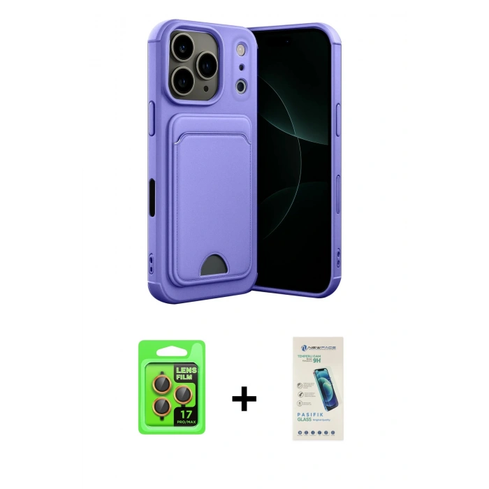 MARSİLYAN™- iPhone 17 Pro Kılıf Vadi Çizgi Prime - Şeffaf Pasifik Cam Ekran Koruyucu + Raze Metal Kamera Lens - TU