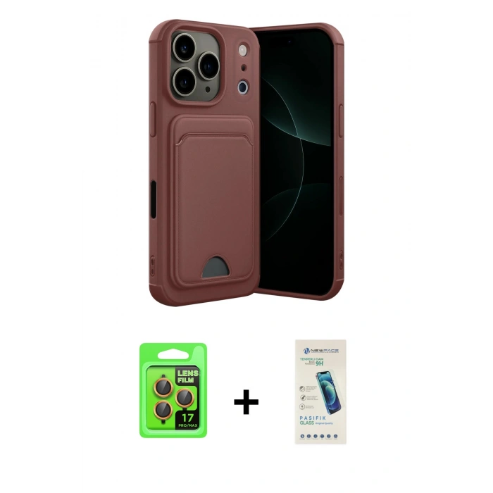 MARSİLYAN™- iPhone 17 Pro Kılıf Vadi Çizgi Prime - Şeffaf Pasifik Cam Ekran Koruyucu + Raze Metal Kamera Lens - TU