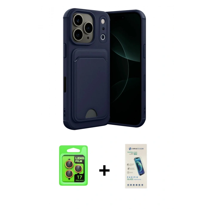 MARSİLYAN™- iPhone 17 Pro Kılıf Vadi Çizgi Prime - Şeffaf Pasifik Cam Ekran Koruyucu + Raze Metal Kamera Lens - TU