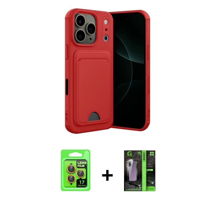 MARSİLYAN™- iPhone 17 Pro Kılıf Vadi Çizgi Prime - Siyah 360 Mat Full Body Arka Koruyucu + Raze Metal Kamera Lens - TU