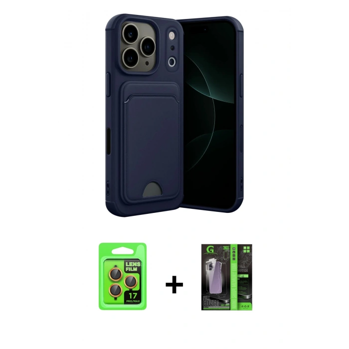 MARSİLYAN™- iPhone 17 Pro Kılıf Vadi Çizgi Prime - Siyah 360 Mat Full Body Arka Koruyucu + Raze Metal Kamera Lens - TU