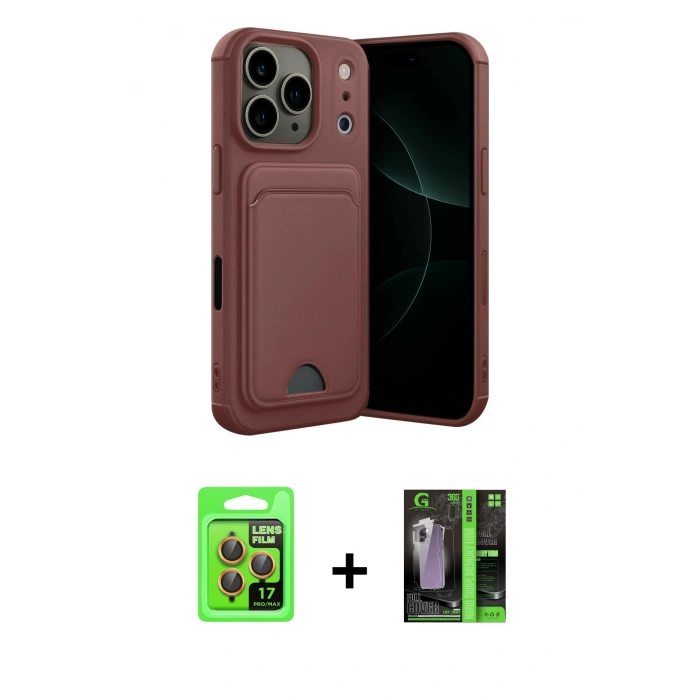 MARSİLYAN™- iPhone 17 Pro Kılıf Vadi Çizgi Prime - Siyah 360 Mat Full Body Arka Koruyucu + Raze Metal Kamera Lens - TU