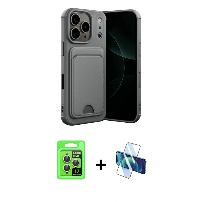 MARSİLYAN™- iPhone 17 Pro Kılıf Vadi Çizgi Prime - Siyah 3D Antistatik Cam Ekran Koruyucu + Raze Metal Kamera Lens - GS