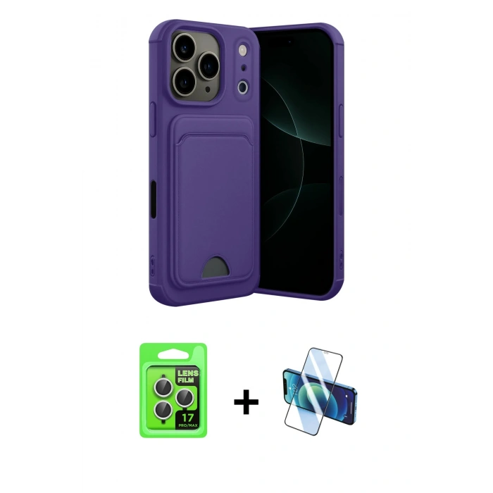 MARSİLYAN™- iPhone 17 Pro Kılıf Vadi Çizgi Prime - Siyah 3D Antistatik Cam Ekran Koruyucu + Raze Metal Kamera Lens - GS