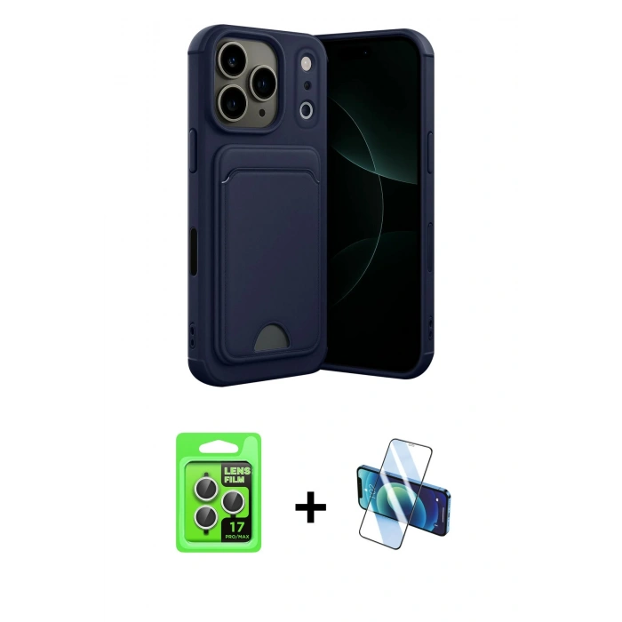 MARSİLYAN™- iPhone 17 Pro Kılıf Vadi Çizgi Prime - Siyah 3D Antistatik Cam Ekran Koruyucu + Raze Metal Kamera Lens - GS