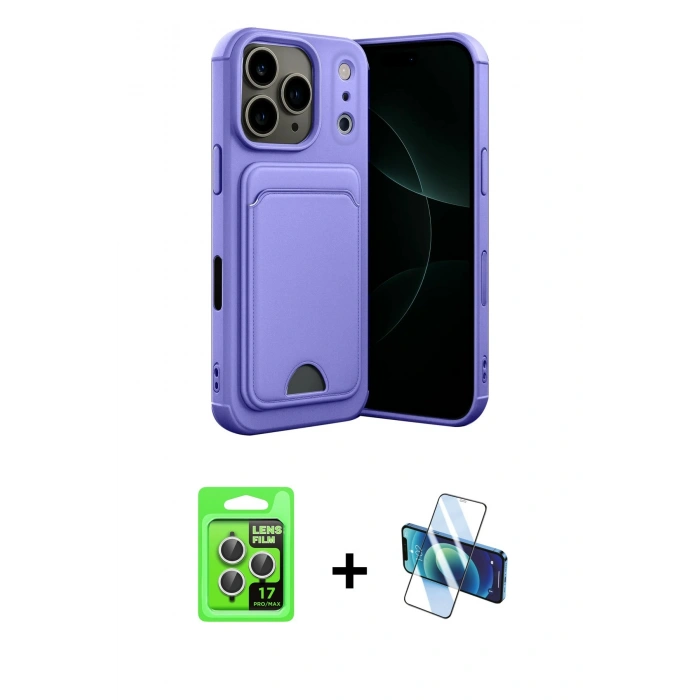 MARSİLYAN™- iPhone 17 Pro Kılıf Vadi Çizgi Prime - Siyah 3D Antistatik Cam Ekran Koruyucu + Raze Metal Kamera Lens - GS