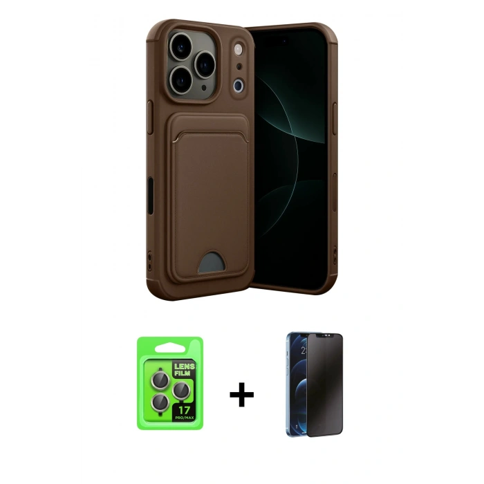 MARSİLYAN™- iPhone 17 Pro Kılıf Vadi Çizgi Prime - Siyah 3D Antistatik Hayalet Cam Ekran Koruyucu + Raze Metal Kamera Lens - GI