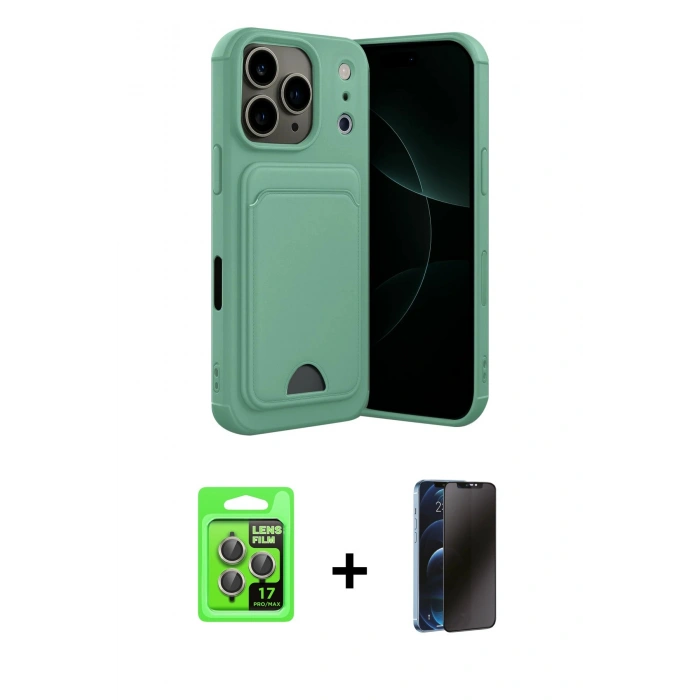 MARSİLYAN™- iPhone 17 Pro Kılıf Vadi Çizgi Prime - Siyah 3D Antistatik Hayalet Cam Ekran Koruyucu + Raze Metal Kamera Lens - GI