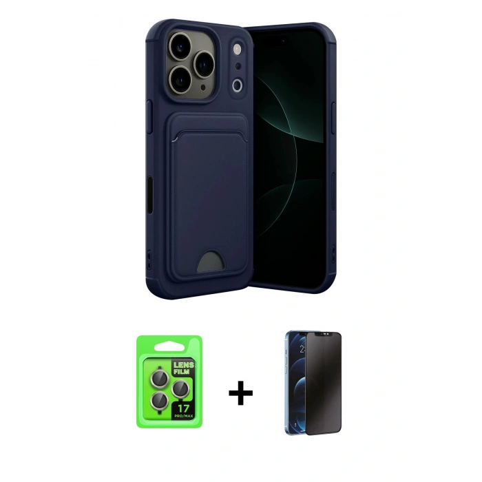 MARSİLYAN™- iPhone 17 Pro Kılıf Vadi Çizgi Prime - Siyah 3D Antistatik Hayalet Cam Ekran Koruyucu + Raze Metal Kamera Lens - GI