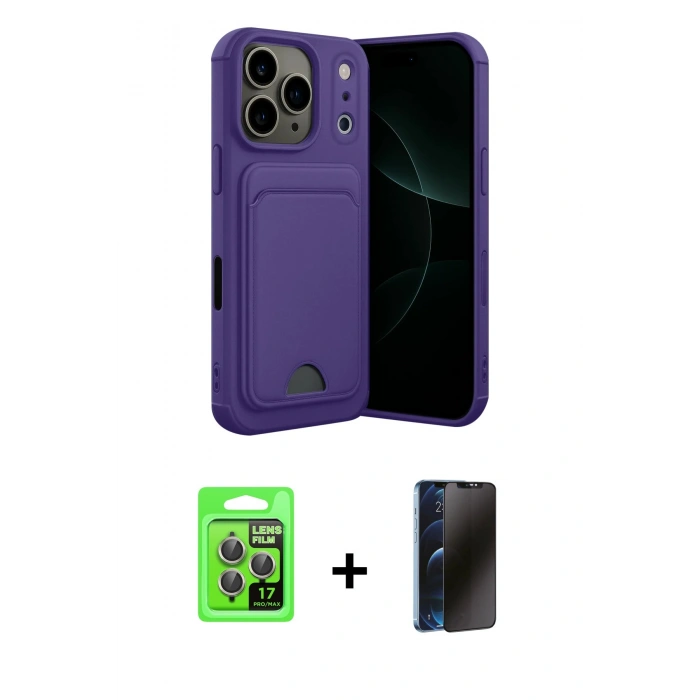 MARSİLYAN™- iPhone 17 Pro Kılıf Vadi Çizgi Prime - Siyah 3D Antistatik Hayalet Cam Ekran Koruyucu + Raze Metal Kamera Lens - GI