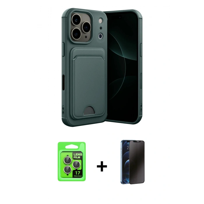 MARSİLYAN™- iPhone 17 Pro Kılıf Vadi Çizgi Prime - Siyah 3D Antistatik Hayalet Cam Ekran Koruyucu + Raze Metal Kamera Lens - GI