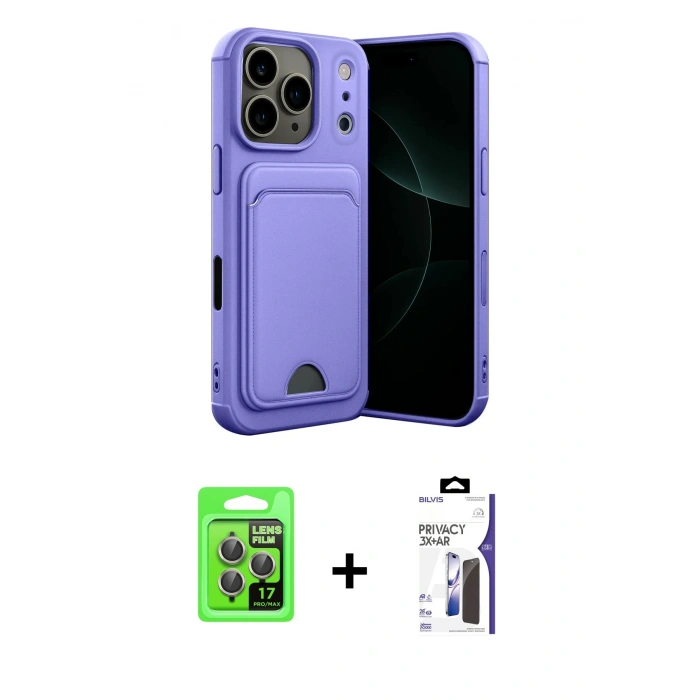 MARSİLYAN™- iPhone 17 Pro Kılıf Vadi Çizgi Prime - Siyah Bilvis 3X AR Hayalet Cam Ekran Koruyucu + Raze Metal Kamera Lens - GI