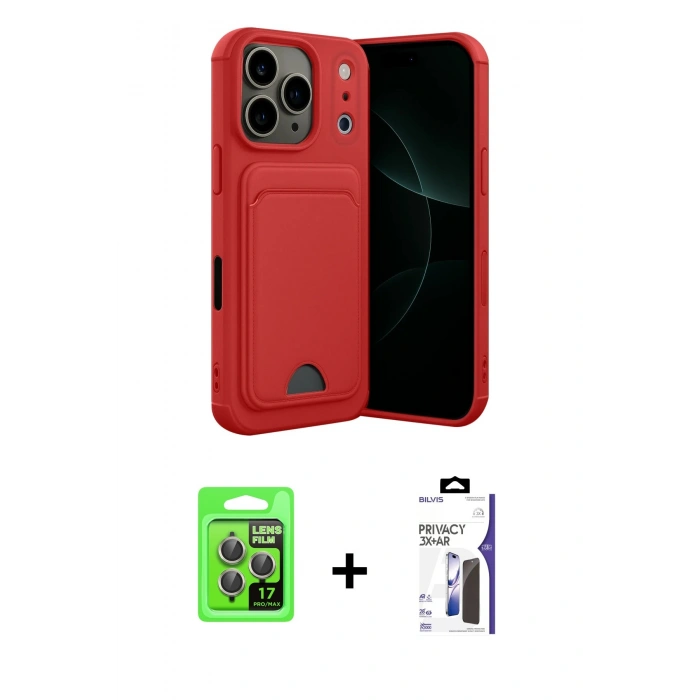 MARSİLYAN™- iPhone 17 Pro Kılıf Vadi Çizgi Prime - Siyah Bilvis 3X AR Hayalet Cam Ekran Koruyucu + Raze Metal Kamera Lens - GI