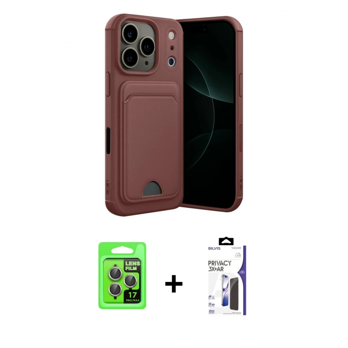 MARSİLYAN™- iPhone 17 Pro Kılıf Vadi Çizgi Prime - Siyah Bilvis 3X AR Hayalet Cam Ekran Koruyucu + Raze Metal Kamera Lens - GI