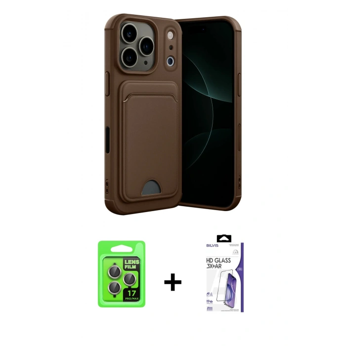 MARSİLYAN™- iPhone 17 Pro Kılıf Vadi Çizgi Prime - Siyah Bilvis 3X AR HD Cam Ekran Koruyucu + Raze Metal Kamera Lens - GI