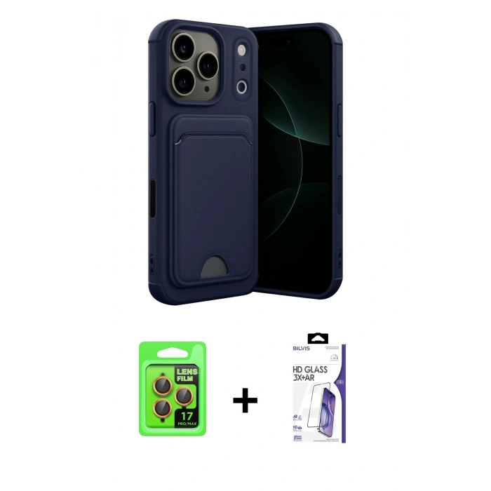 MARSİLYAN™- iPhone 17 Pro Kılıf Vadi Çizgi Prime - Siyah Bilvis 3X AR HD Cam Ekran Koruyucu + Raze Metal Kamera Lens - TU
