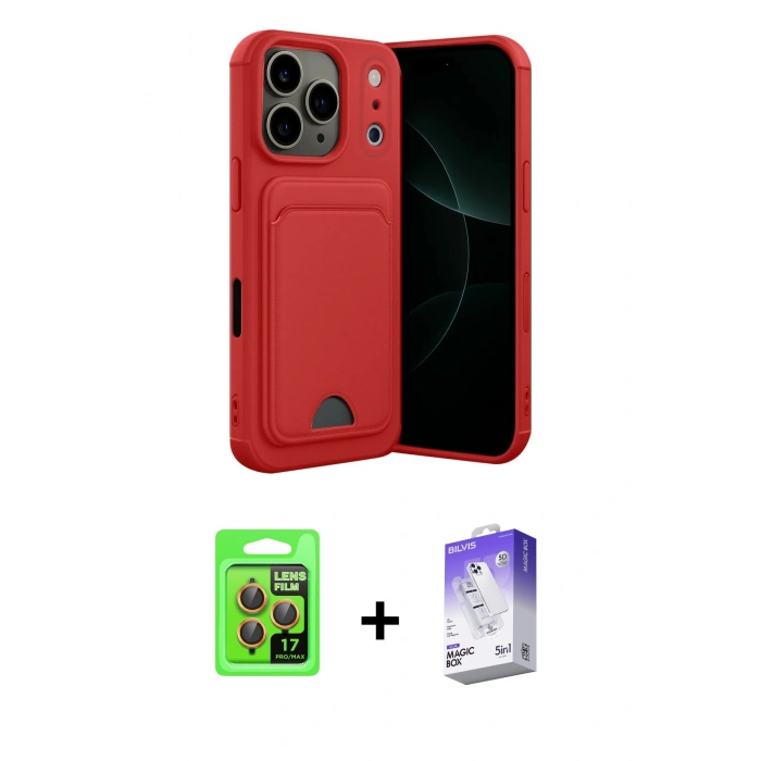 MARSİLYAN™- iPhone 17 Pro Kılıf Vadi Çizgi Prime - Siyah Bilvis 5in1 3D Magic Cam Ekran Koruyucu + Raze Metal Kamera Lens - TU