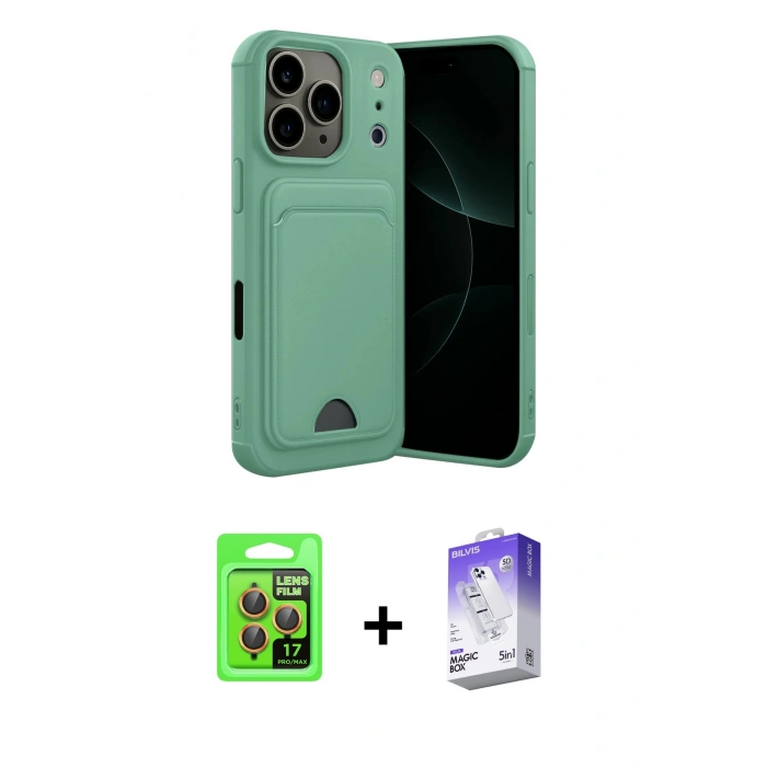 MARSİLYAN™- iPhone 17 Pro Kılıf Vadi Çizgi Prime - Siyah Bilvis 5in1 3D Magic Cam Ekran Koruyucu + Raze Metal Kamera Lens - TU