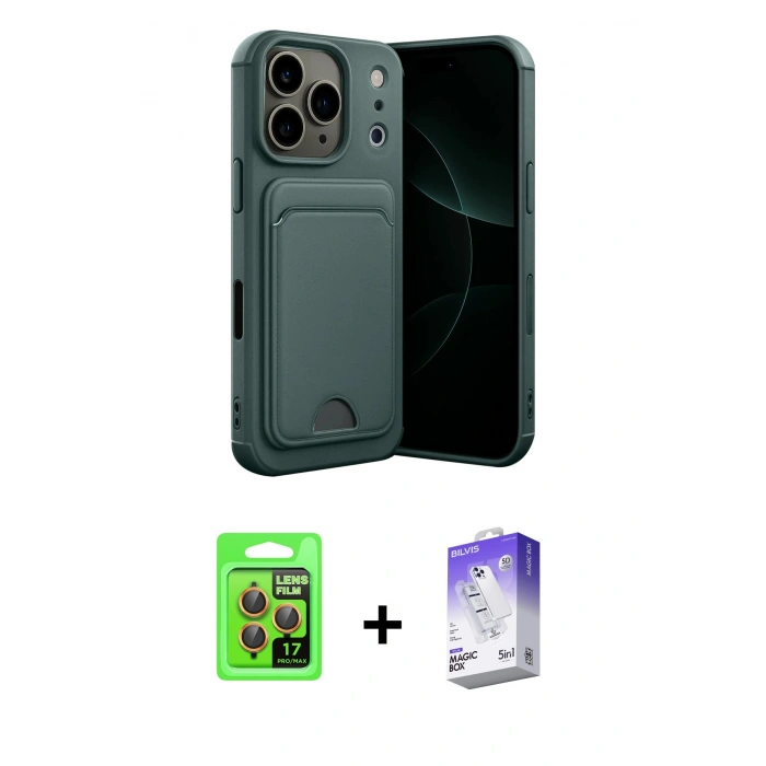MARSİLYAN™- iPhone 17 Pro Kılıf Vadi Çizgi Prime - Siyah Bilvis 5in1 3D Magic Cam Ekran Koruyucu + Raze Metal Kamera Lens - TU