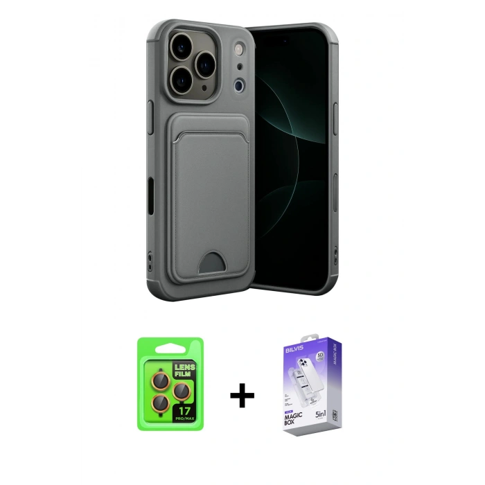 MARSİLYAN™- iPhone 17 Pro Kılıf Vadi Çizgi Prime - Siyah Bilvis 5in1 3D Magic Cam Ekran Koruyucu + Raze Metal Kamera Lens - TU