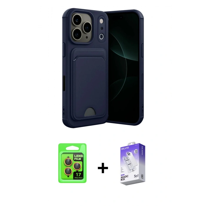 MARSİLYAN™- iPhone 17 Pro Kılıf Vadi Çizgi Prime - Siyah Bilvis 5in1 3D Magic Cam Ekran Koruyucu + Raze Metal Kamera Lens - TU