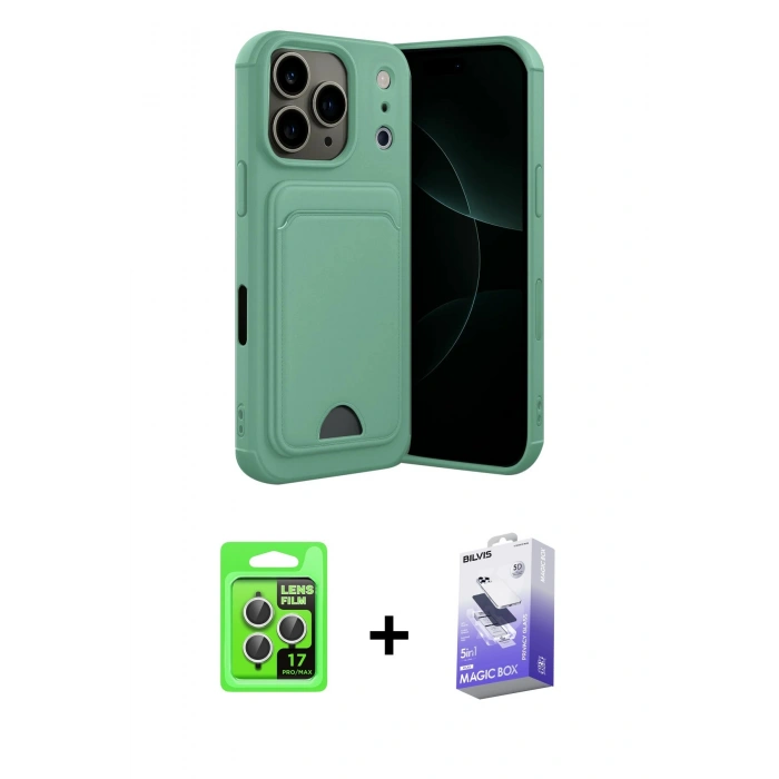 MARSİLYAN™- iPhone 17 Pro Kılıf Vadi Çizgi Prime - Siyah Bilvis 5in1 5D Magic Hayalet Cam Ekran Koruyucu + Raze Metal Kamera Lens - GS