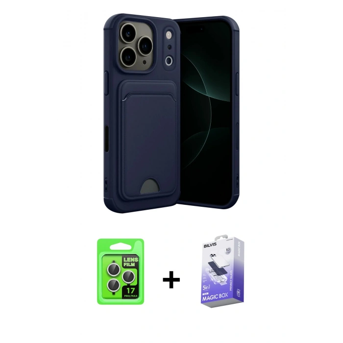 MARSİLYAN™- iPhone 17 Pro Kılıf Vadi Çizgi Prime - Siyah Bilvis 5in1 5D Magic Hayalet Cam Ekran Koruyucu + Raze Metal Kamera Lens - GS