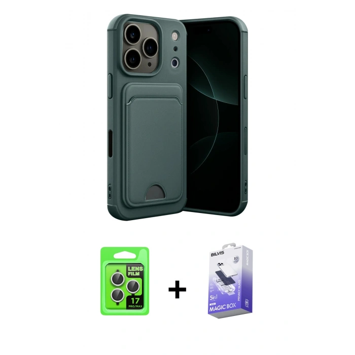 MARSİLYAN™- iPhone 17 Pro Kılıf Vadi Çizgi Prime - Siyah Bilvis 5in1 5D Magic Hayalet Cam Ekran Koruyucu + Raze Metal Kamera Lens - GS