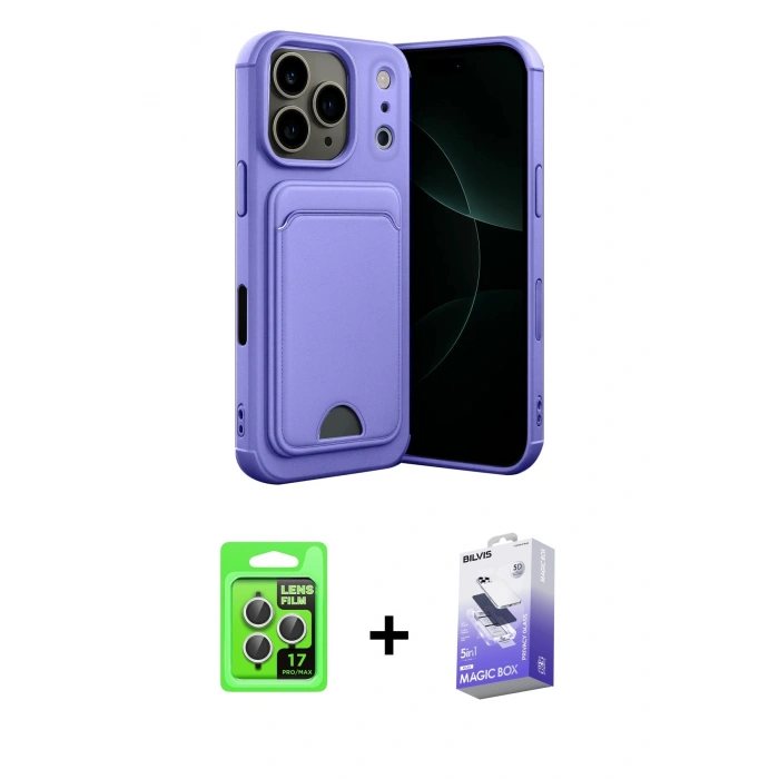 MARSİLYAN™- iPhone 17 Pro Kılıf Vadi Çizgi Prime - Siyah Bilvis 5in1 5D Magic Hayalet Cam Ekran Koruyucu + Raze Metal Kamera Lens - GS