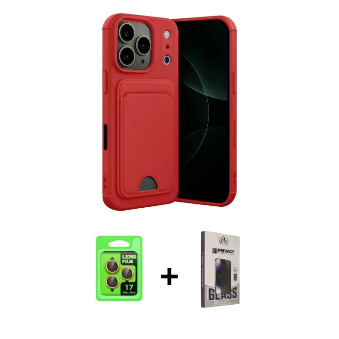 MARSİLYAN™- iPhone 17 Pro Kılıf Vadi Çizgi Prime - Siyah Bilvis Hayalet Cam Ekran Koruyucu + Raze Metal Kamera Lens - TU
