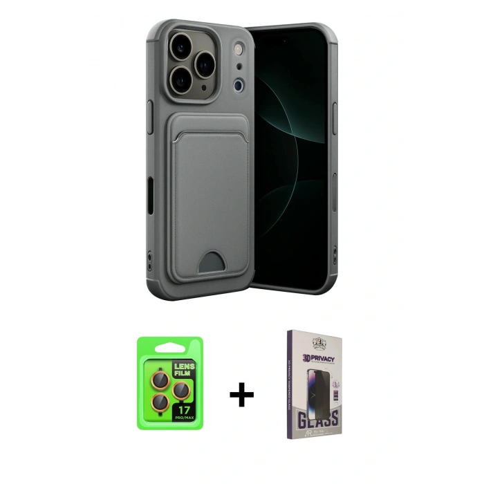 MARSİLYAN™- iPhone 17 Pro Kılıf Vadi Çizgi Prime - Siyah Bilvis Hayalet Cam Ekran Koruyucu + Raze Metal Kamera Lens - TU